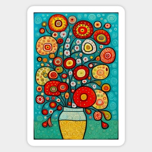 Cute Abstract Flowers in a Blue and Yellow Vase Still Life Painting Sticker